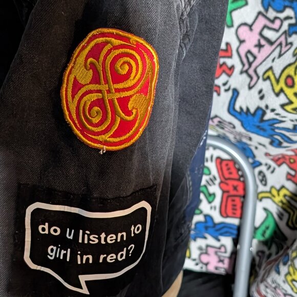 H&M Black Denim Highly Customized Jacket "WOW" Size XS - Picture 4 of 15